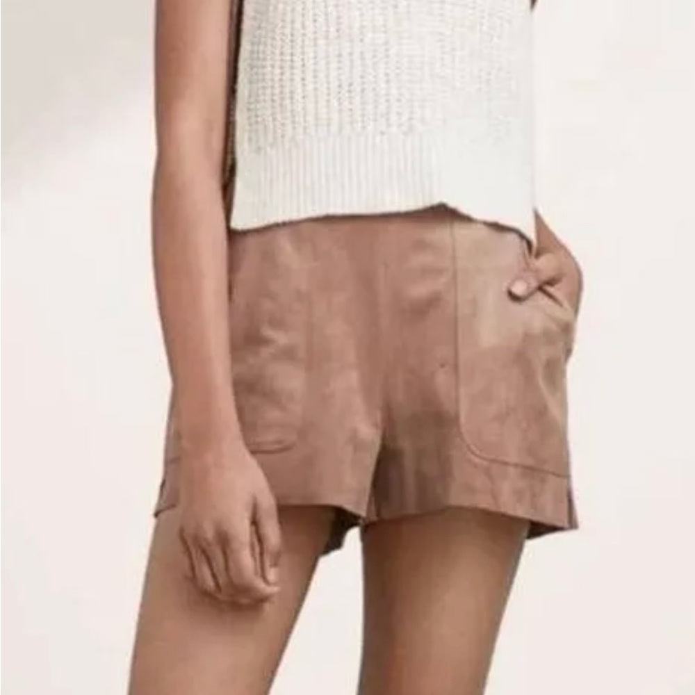 Aritzia Wilfred Bossier Tan High Waist Faux Suede Shorts